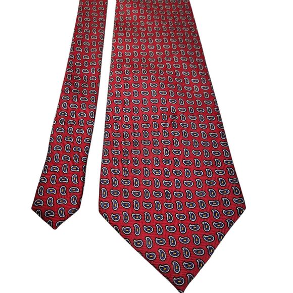 Lauren Ralph Lauren‎ Red Paisley Silk Neck Tie Mens 56" x 4" Handmade In USA - Picture 6 of 10